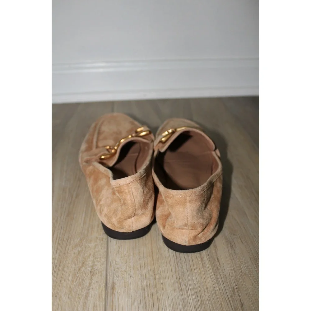 Bibi Lou Tan Soft Suede Horsebit Loafers Gold Hardware Size 39‎ Anthropologie